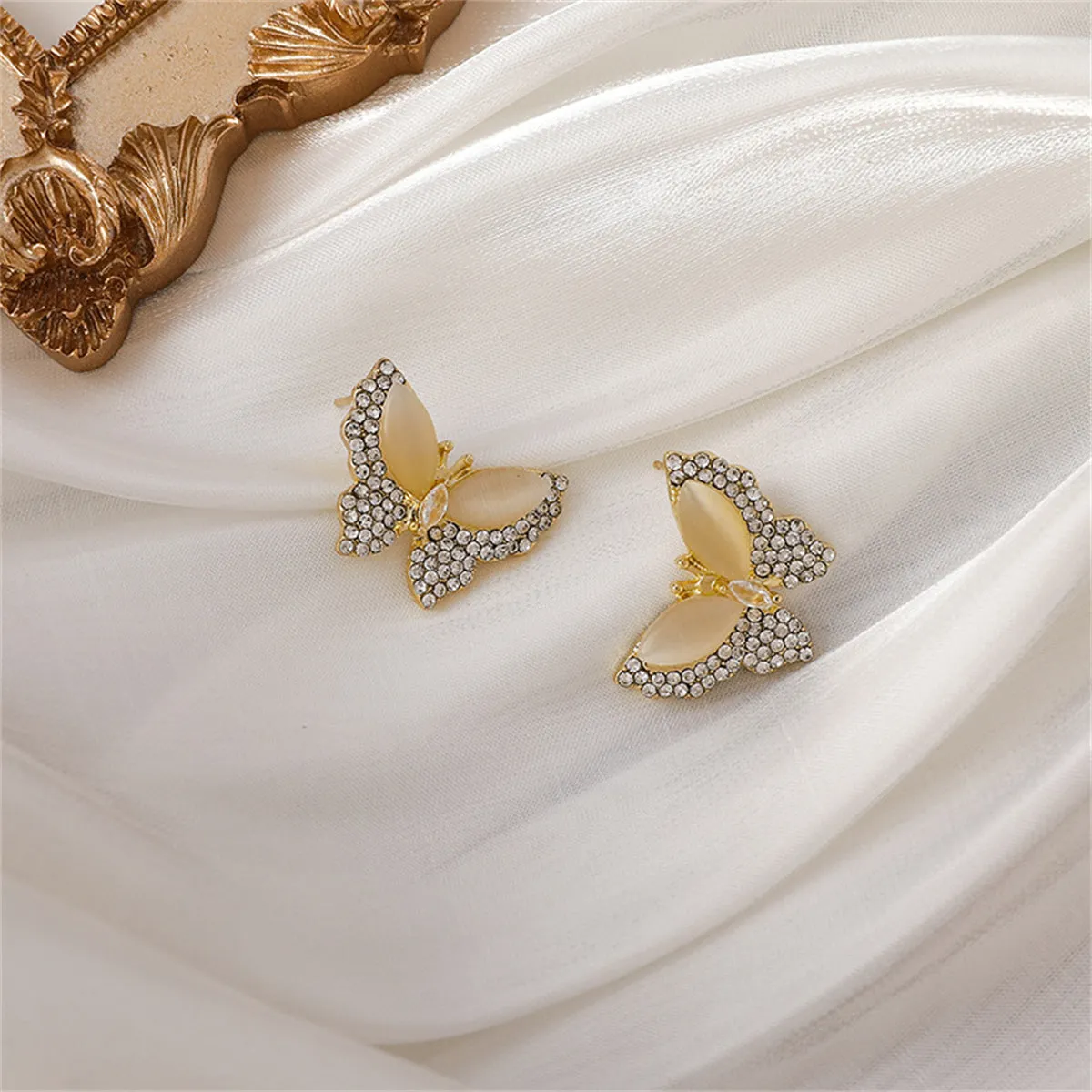 Cubic Zirconia & Cats Eye Butterfly Stud Earrings