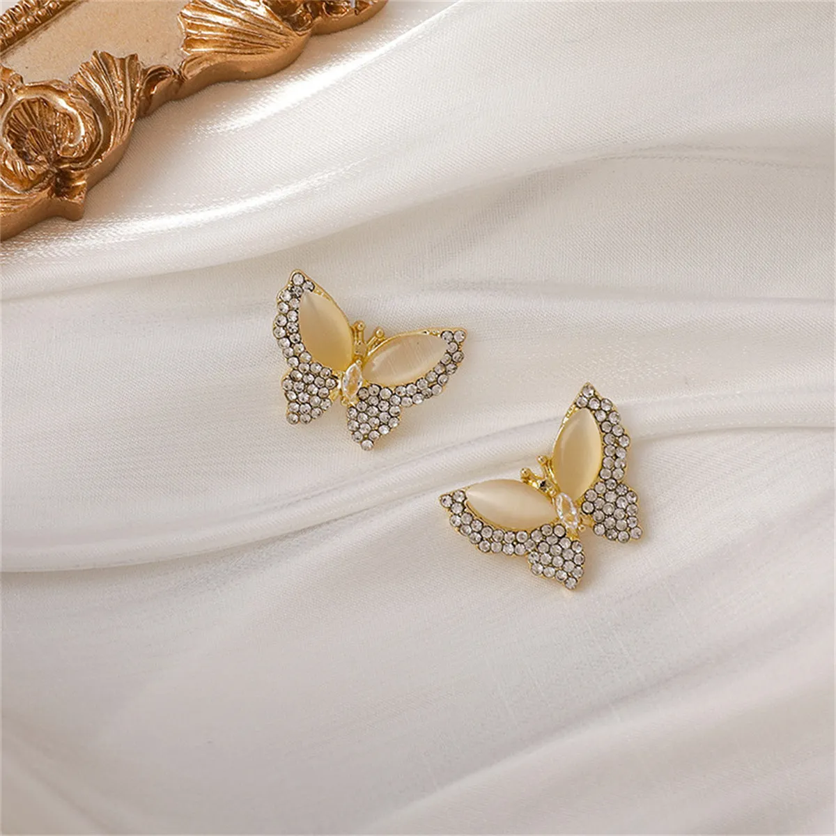 Cubic Zirconia & Cats Eye Butterfly Stud Earrings