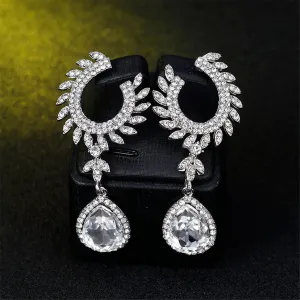 Cubic Zirconia & Crystal Fanned Botany Teardrop Earrings