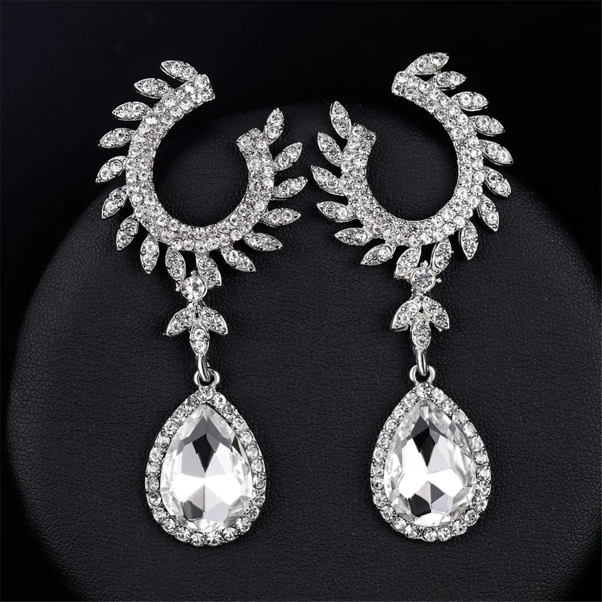 Cubic Zirconia & Crystal Fanned Botany Teardrop Earrings