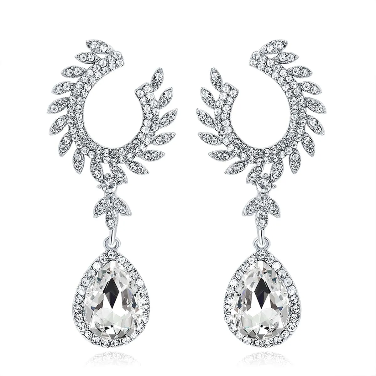 Cubic Zirconia & Crystal Fanned Botany Teardrop Earrings