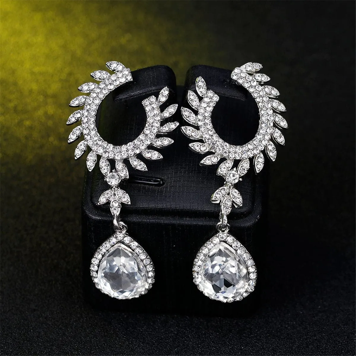 Cubic Zirconia & Crystal Fanned Botany Teardrop Earrings
