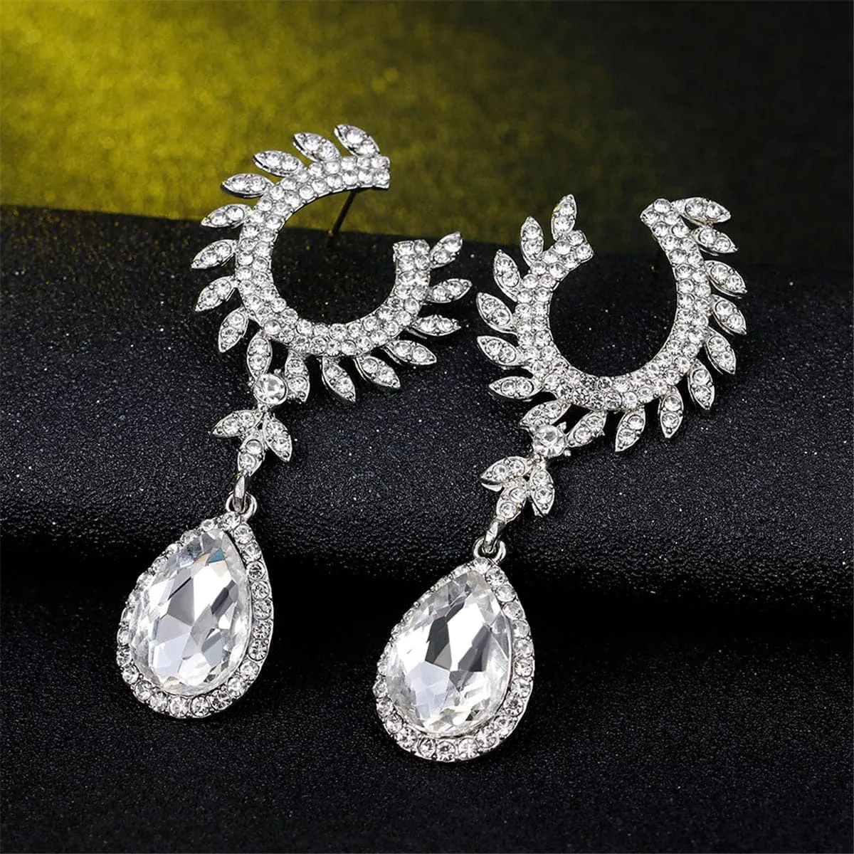 Cubic Zirconia & Crystal Fanned Botany Teardrop Earrings