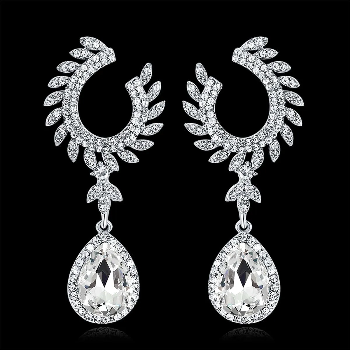 Cubic Zirconia & Crystal Fanned Botany Teardrop Earrings