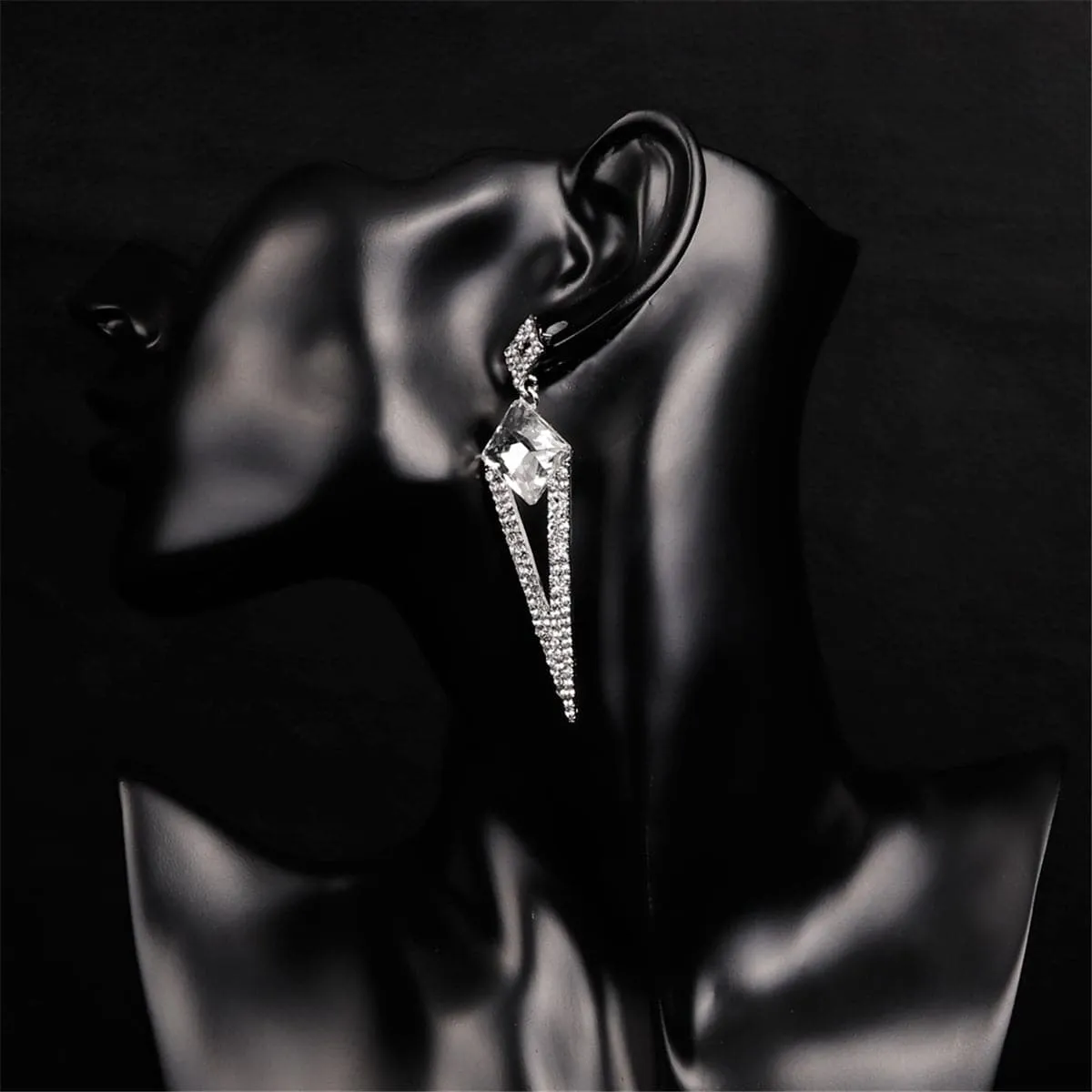 Cubic Zirconia & Crystal Geometric Triangle Drop Earrings