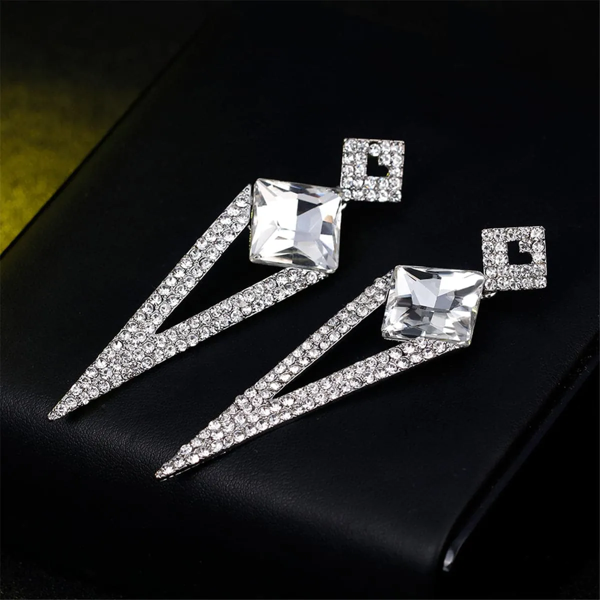 Cubic Zirconia & Crystal Geometric Triangle Drop Earrings