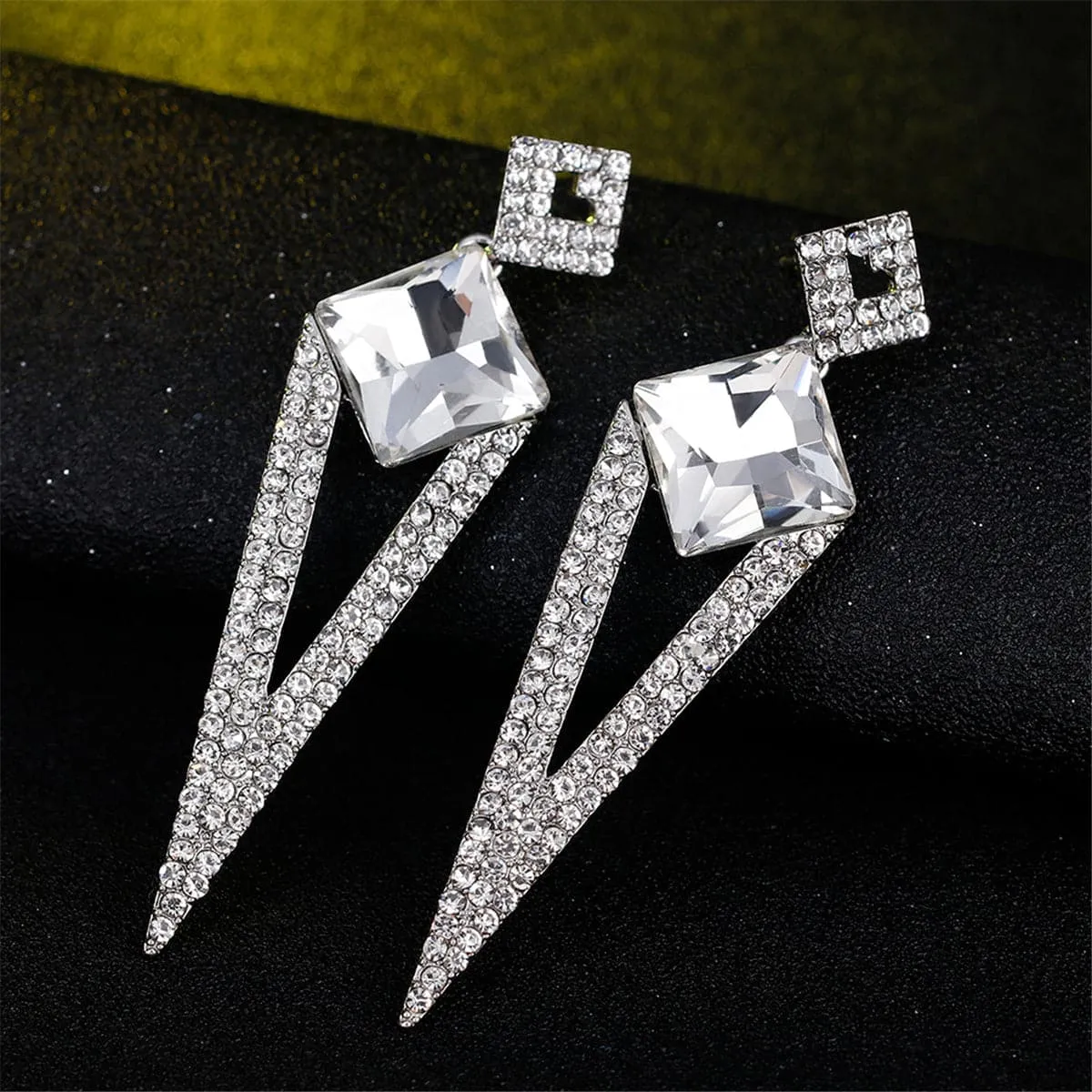 Cubic Zirconia & Crystal Geometric Triangle Drop Earrings