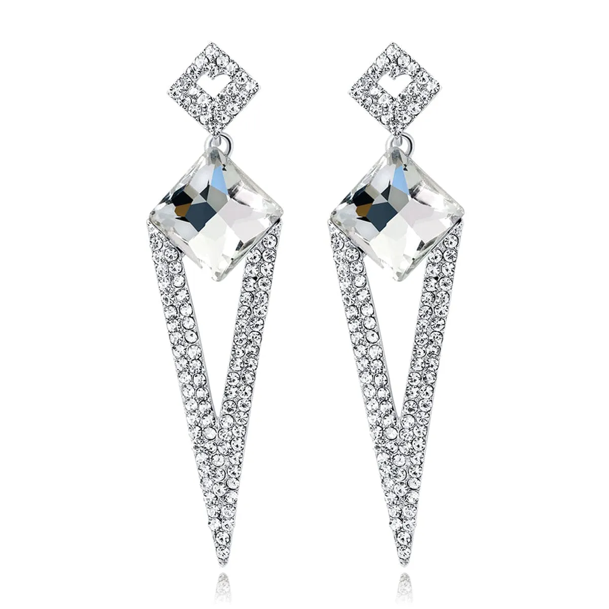 Cubic Zirconia & Crystal Geometric Triangle Drop Earrings