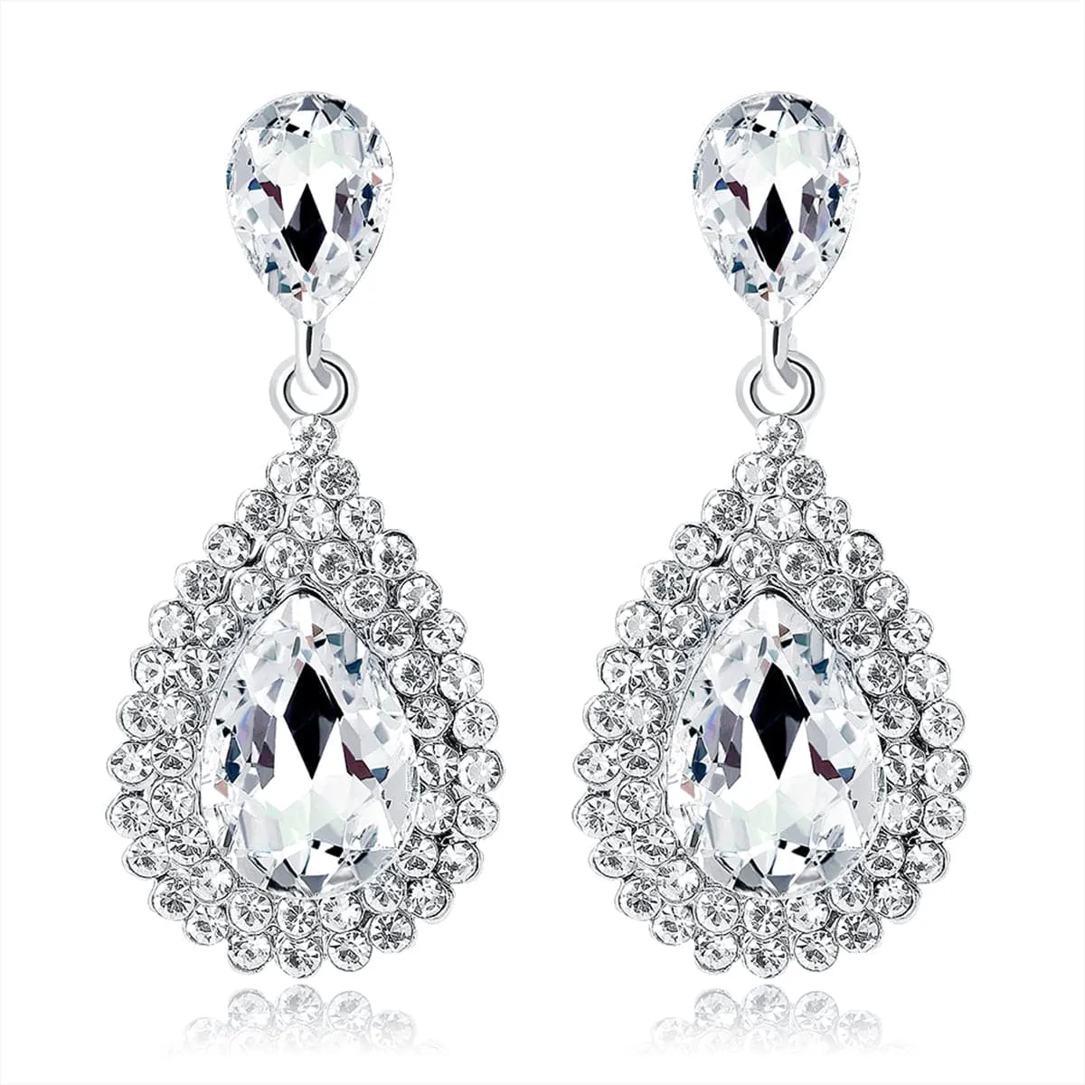 Cubic Zirconia & Crystal Halo Teardrop Earrings