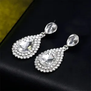 Cubic Zirconia & Crystal Halo Teardrop Earrings