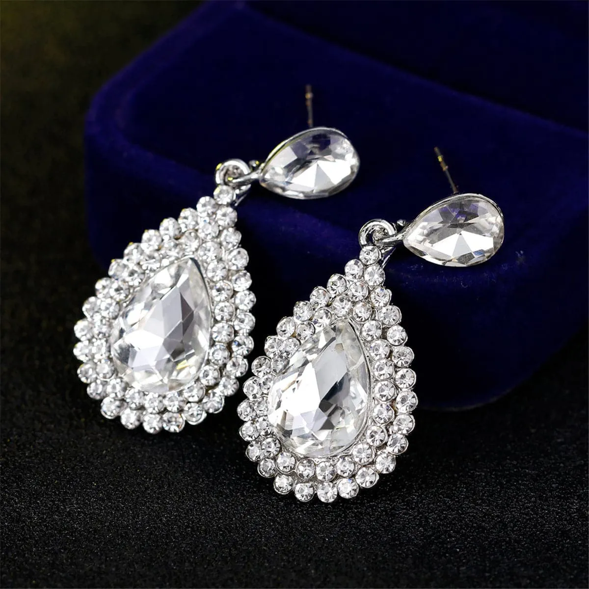 Cubic Zirconia & Crystal Halo Teardrop Earrings