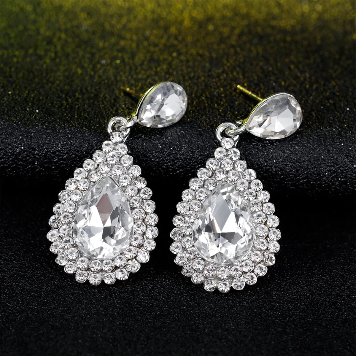 Cubic Zirconia & Crystal Halo Teardrop Earrings