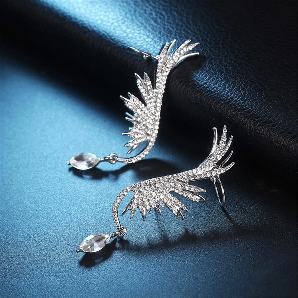 Cubic Zirconia & Crystal Wing Ear Climbers