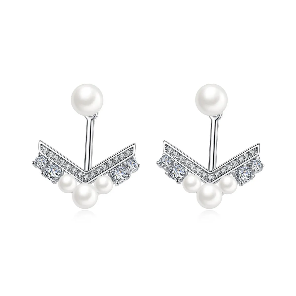 Cubic Zirconia & Pearl V Ear Jackets
