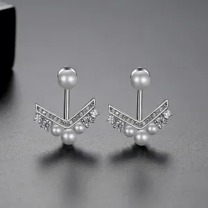 Cubic Zirconia & Pearl V Ear Jackets