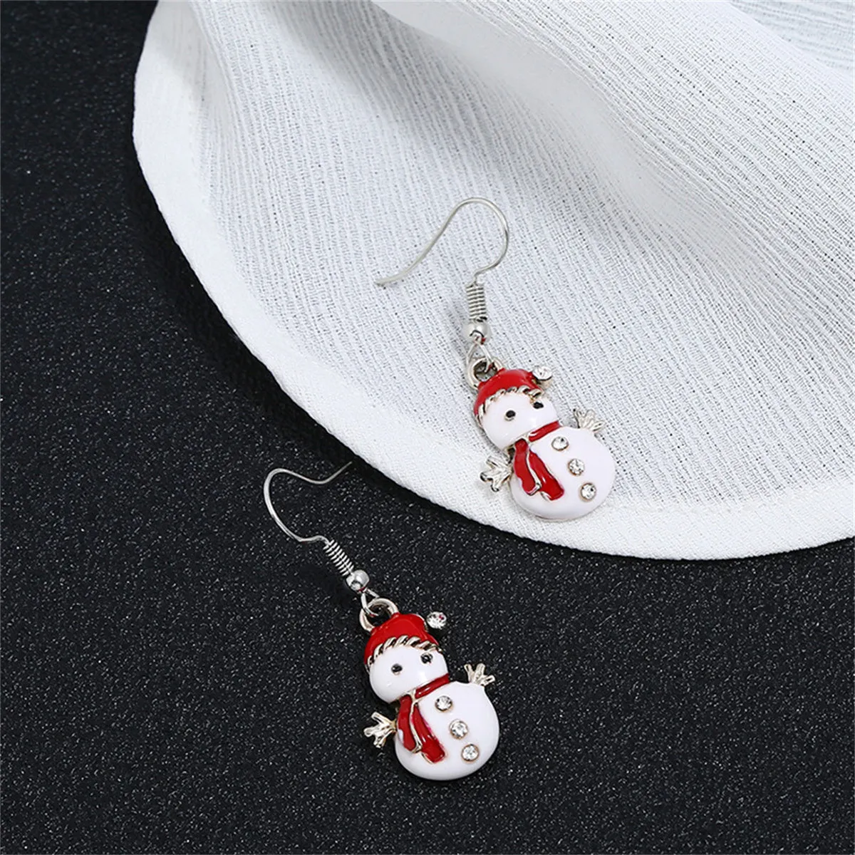 Cubic Zirconia & Red Enamel Snowman Drop Earrings
