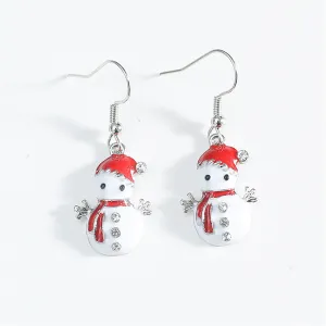 Cubic Zirconia & Red Enamel Snowman Drop Earrings