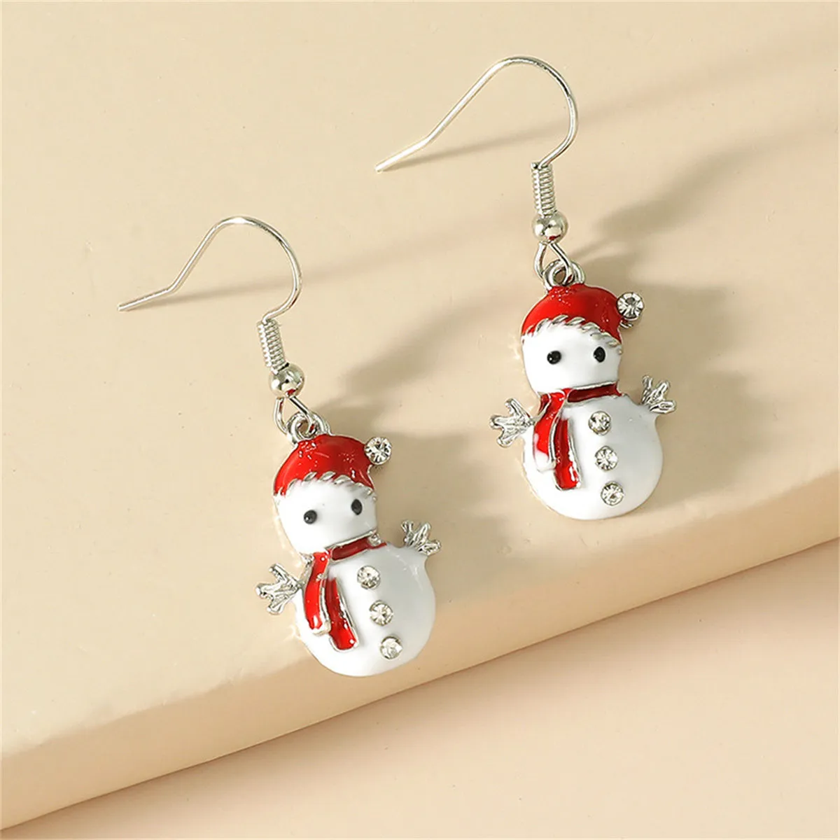 Cubic Zirconia & Red Enamel Snowman Drop Earrings