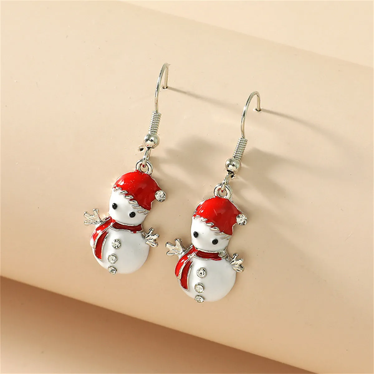 Cubic Zirconia & Red Enamel Snowman Drop Earrings