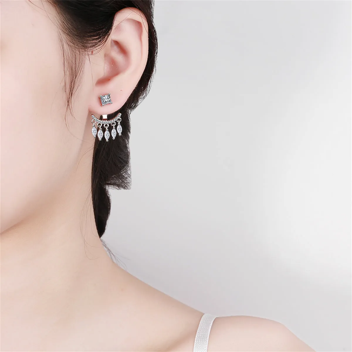 Cubic Zirconia & Silver-Plated Ear Jacket