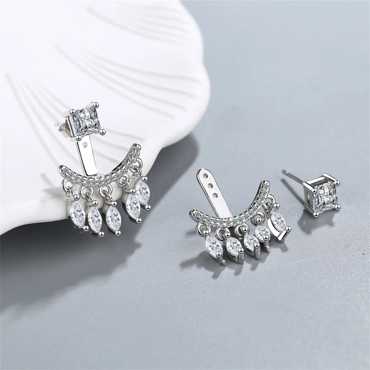 Cubic Zirconia & Silver-Plated Ear Jacket