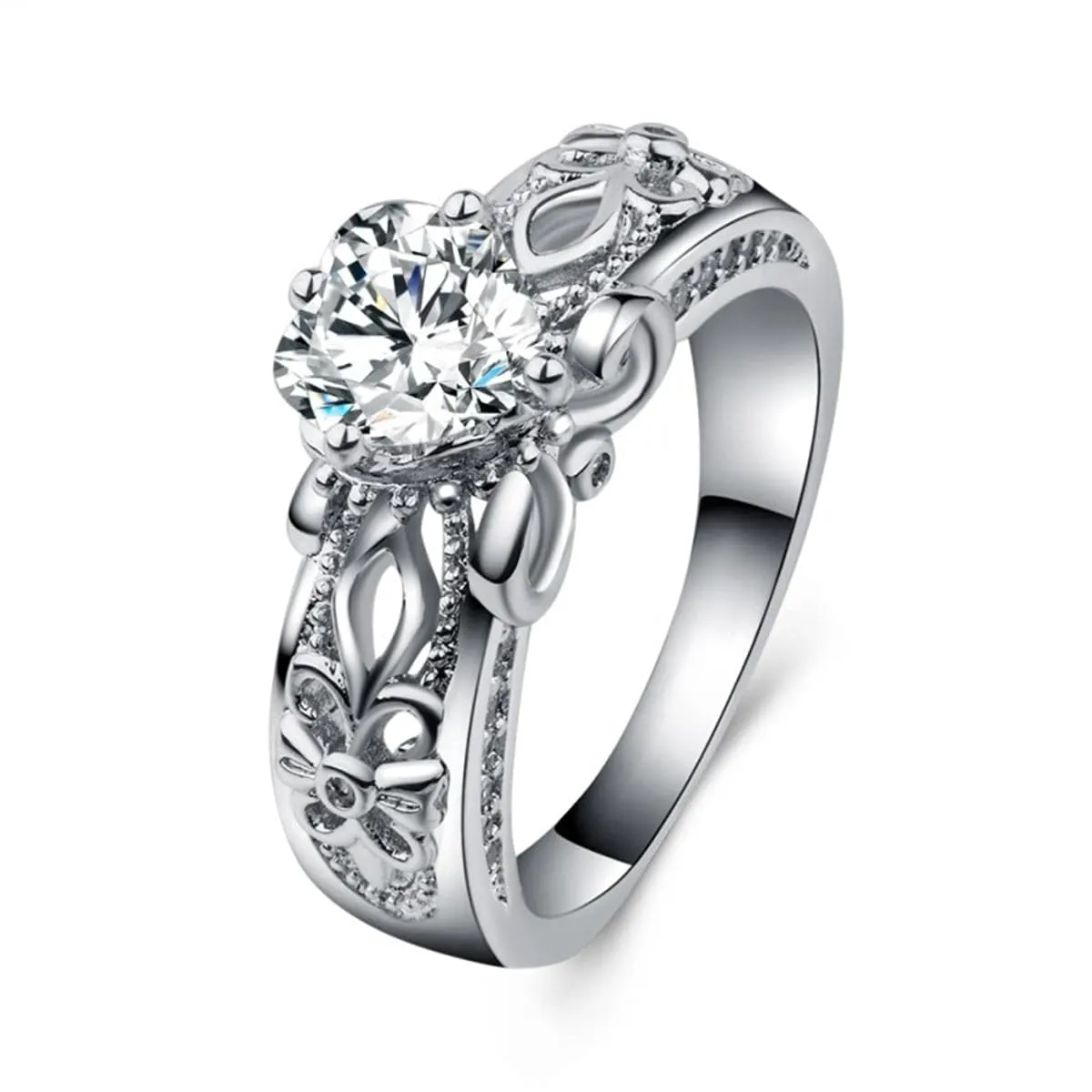 Cubic Zirconia & Silver-Plated Fleur-De-Lis Heart Ring