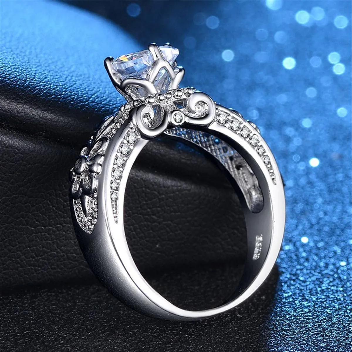 Cubic Zirconia & Silver-Plated Fleur-De-Lis Heart Ring