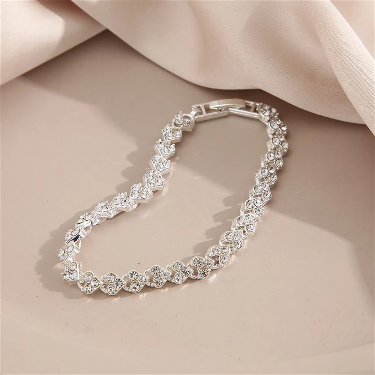 Cubic Zirconia & Silver-Plated Heart Chain Bracelet