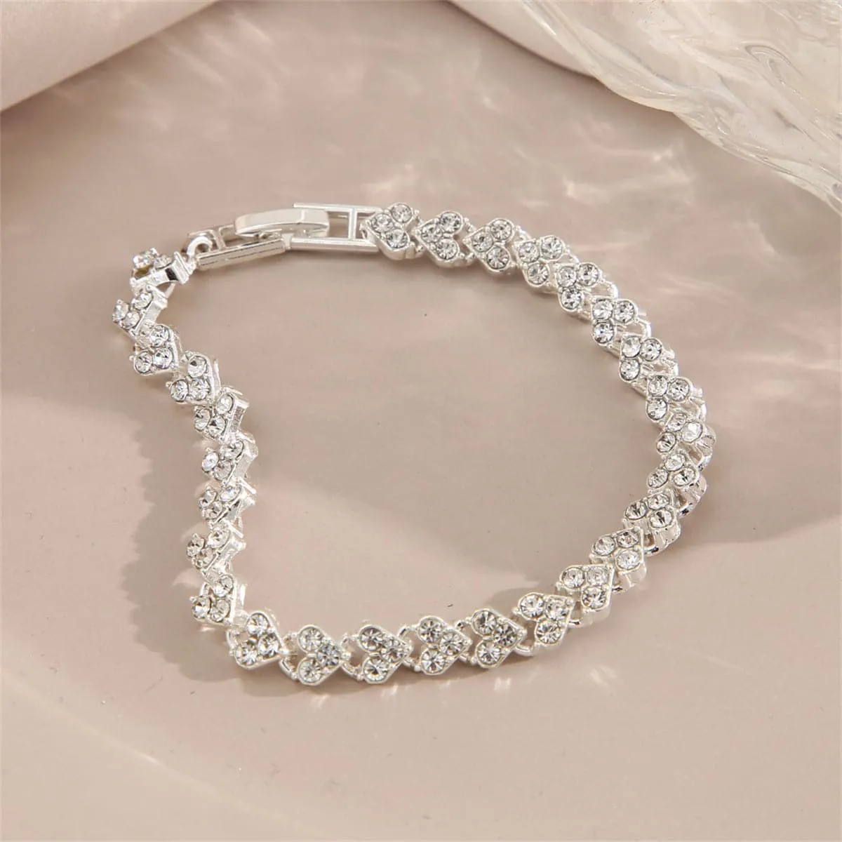 Cubic Zirconia & Silver-Plated Heart Chain Bracelet
