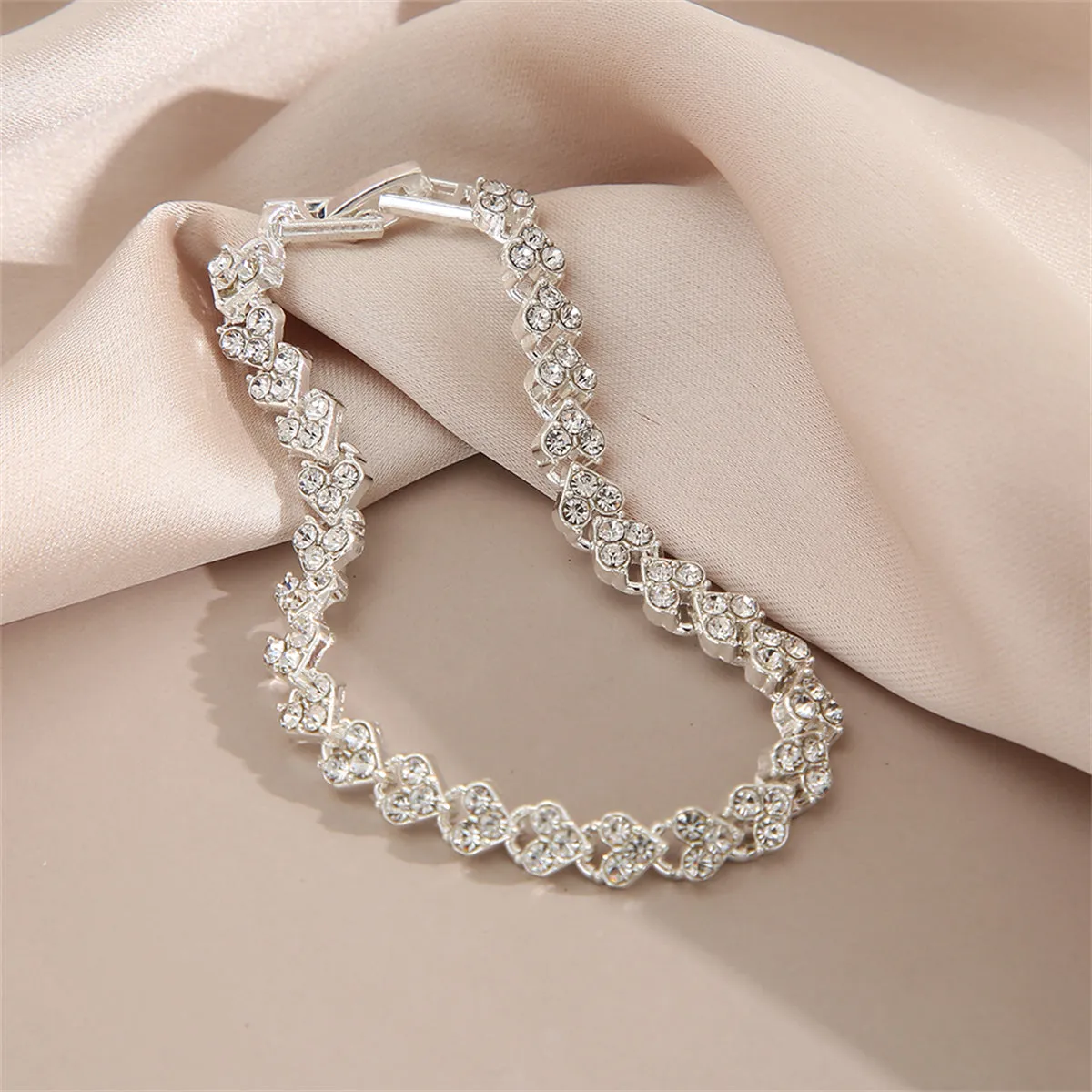 Cubic Zirconia & Silver-Plated Heart Chain Bracelet