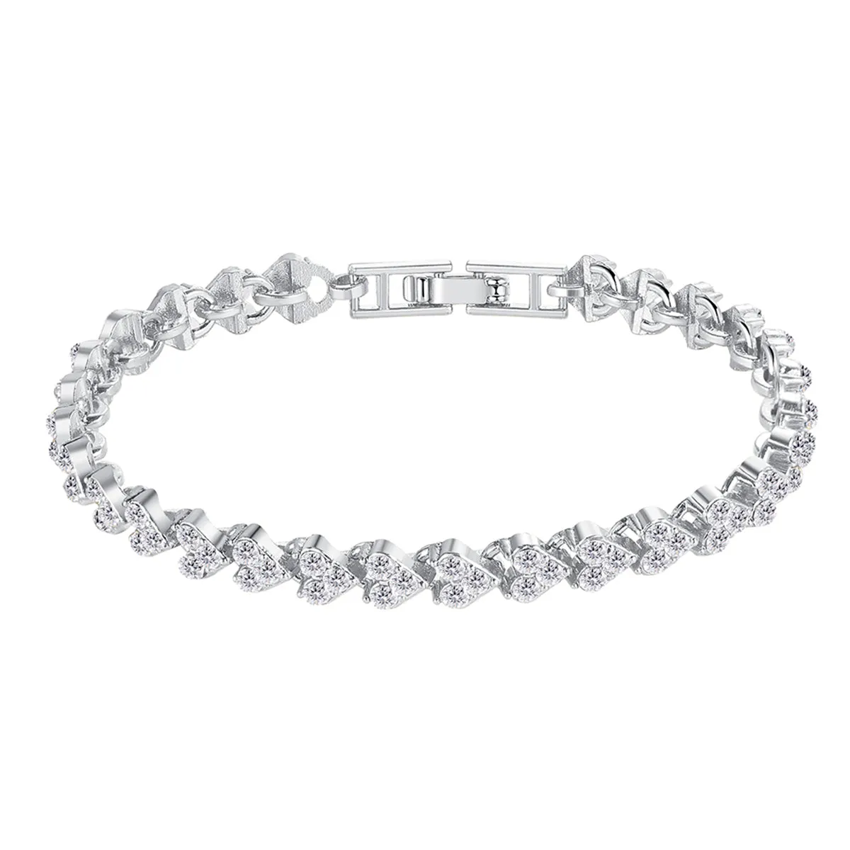 Cubic Zirconia & Silver-Plated Heart Chain Bracelet