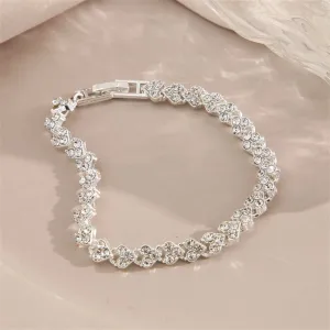 Cubic Zirconia & Silver-Plated Heart Chain Bracelet