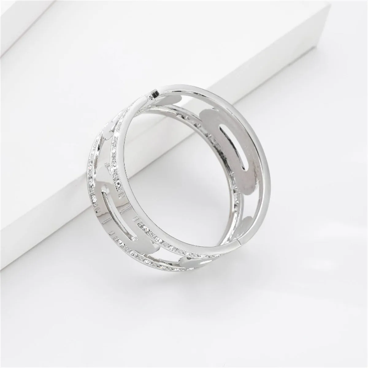 Cubic Zirconia & Silver-Plated Lock Bangle