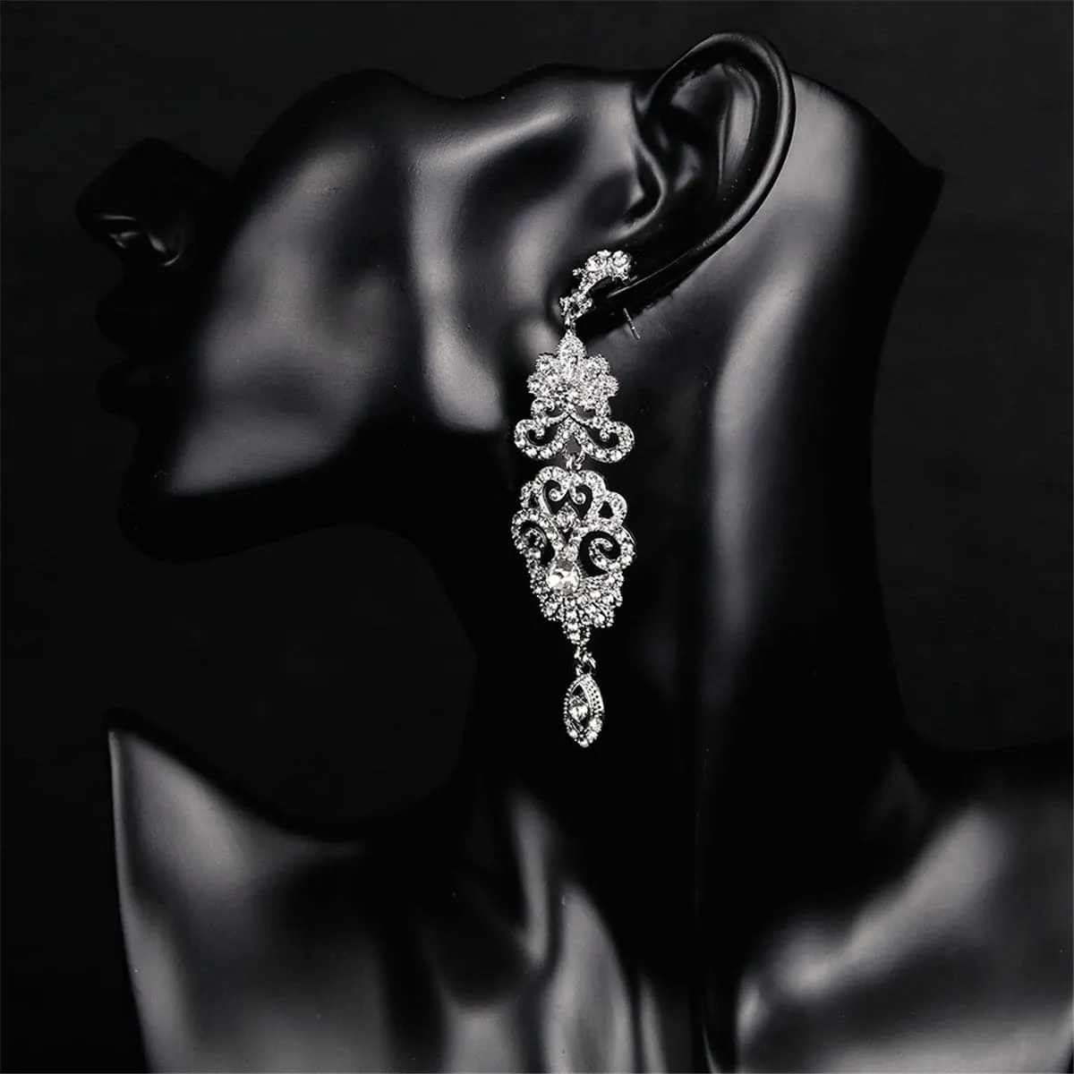 Cubic Zirconia & Silver-Plated Ornate Openwork Botany Drop Earrings