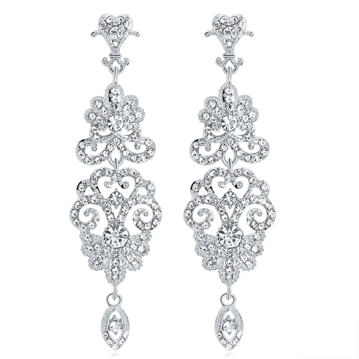 Cubic Zirconia & Silver-Plated Ornate Openwork Botany Drop Earrings