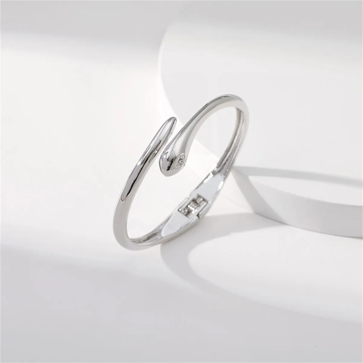 Cubic Zirconia & Silver-Plated Snake Bypass Bangle