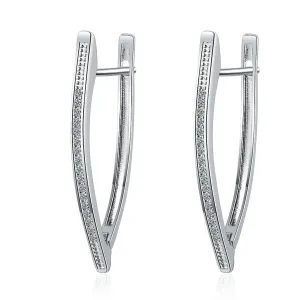 Cubic Zirconia & Silver-Plated Triangle Drop Earring