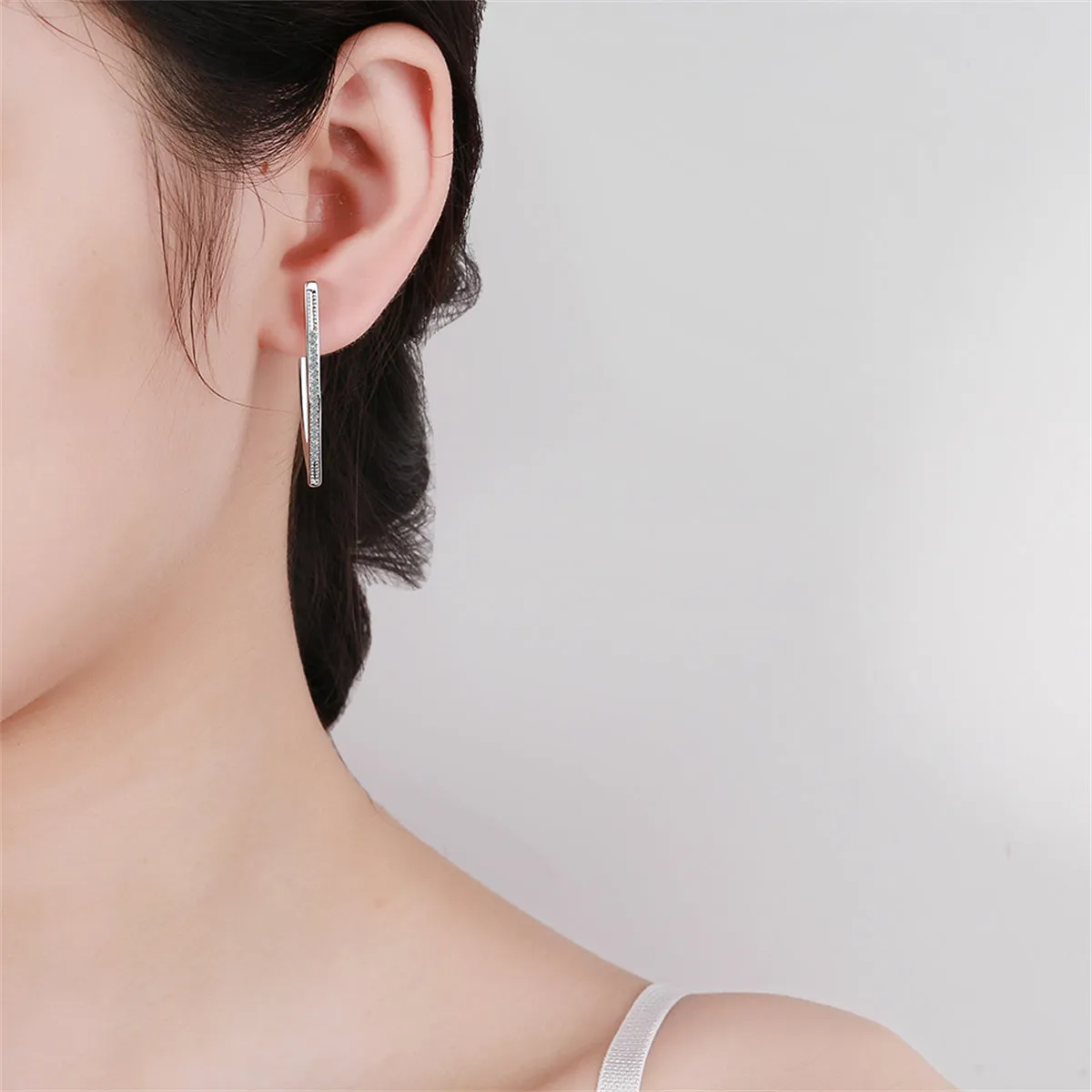 Cubic Zirconia & Silver-Plated Triangle Drop Earring