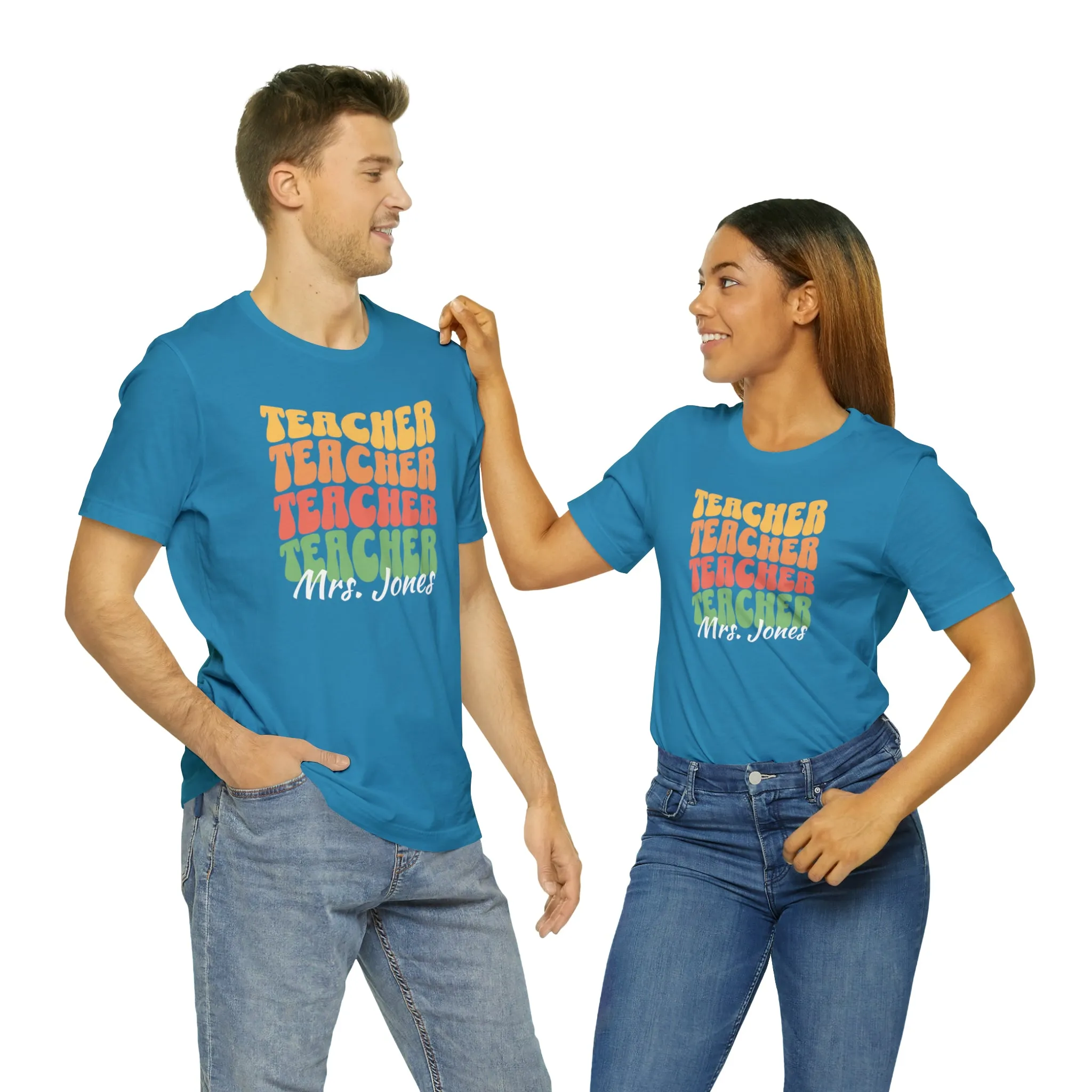 CUSTOM Teacher Teacher Teacher Personalized T-Shirt | Teacher's School Tee |  Bella Canvas 3001 Unisex | Education Short Sleeve Tshirt