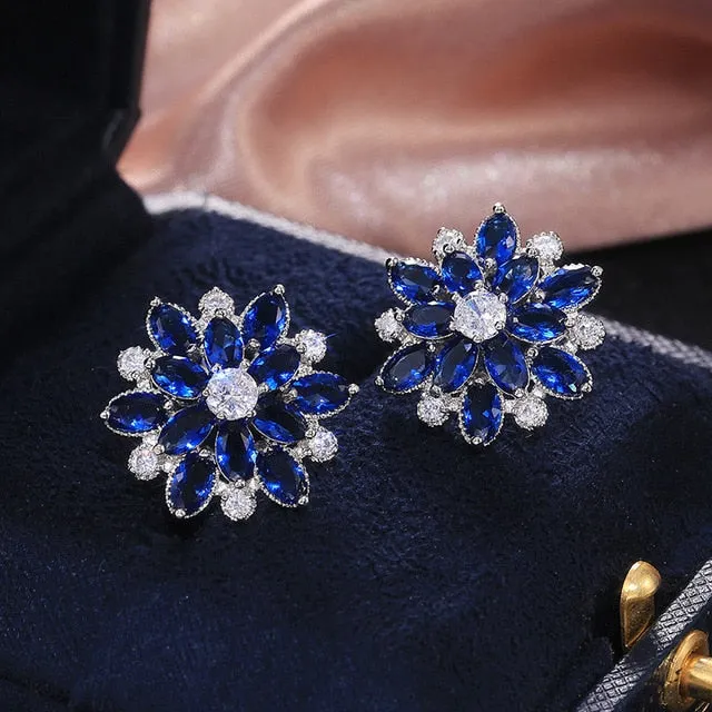 cute Big AAA Cubic Zirconia 925 silver Stud Earrings Fashionable Flower