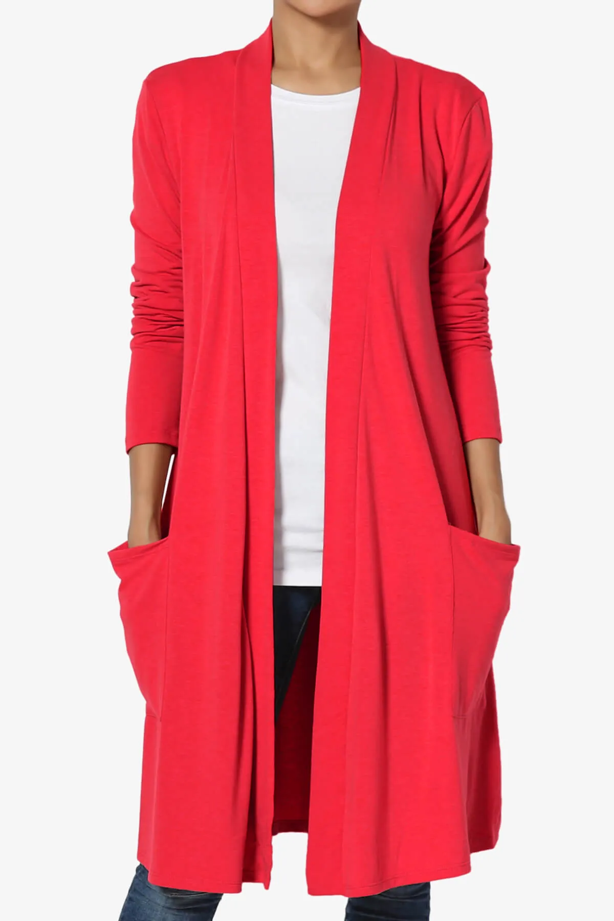Daday Pocket Jersey Knee Length Cardigan PLUS