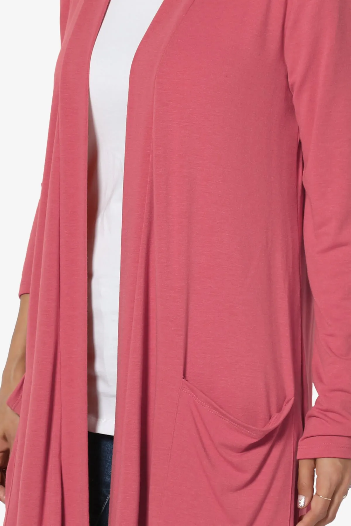 Daday Pocket Jersey Knee Length Cardigan PLUS