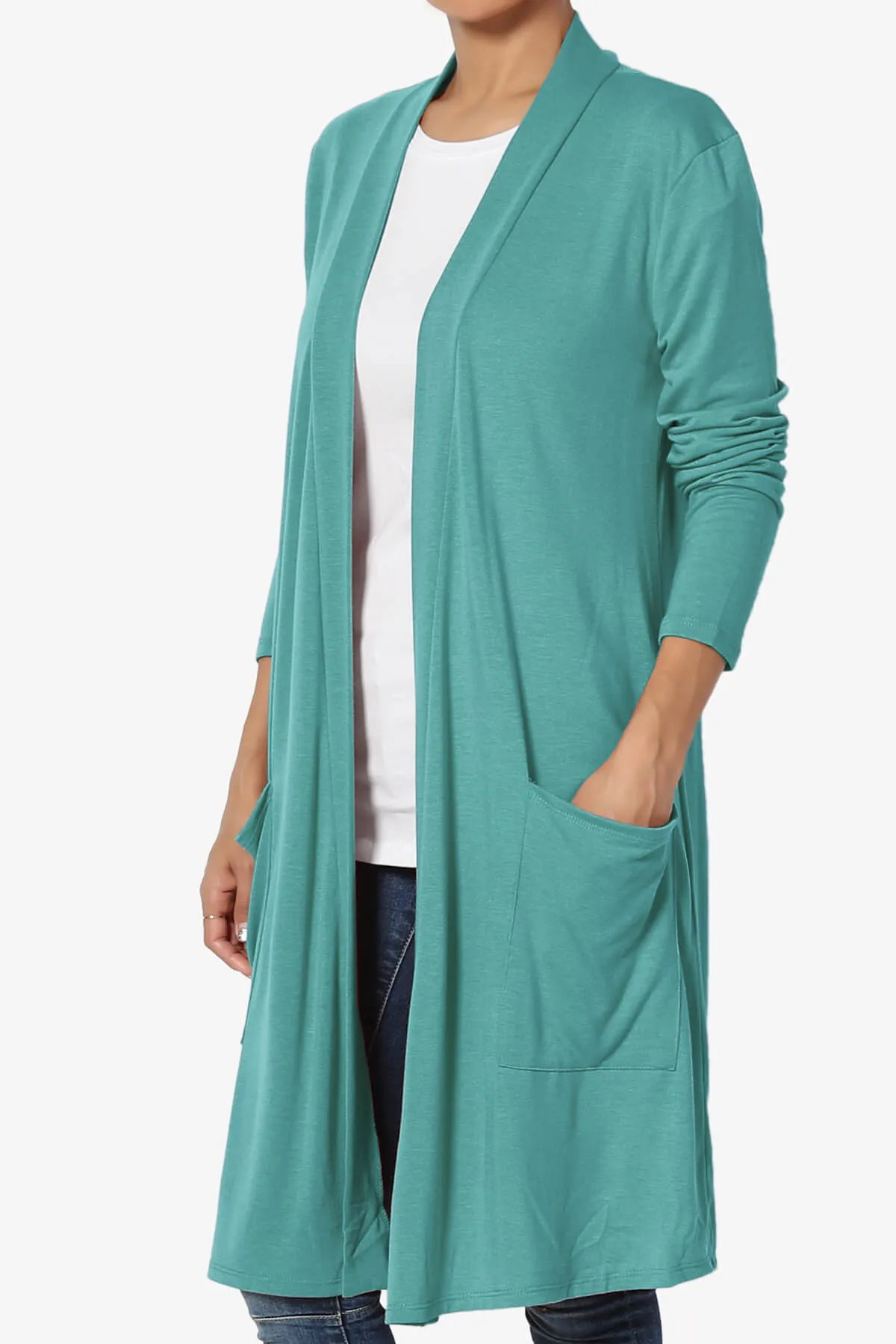 Daday Pocket Jersey Knee Length Cardigan PLUS