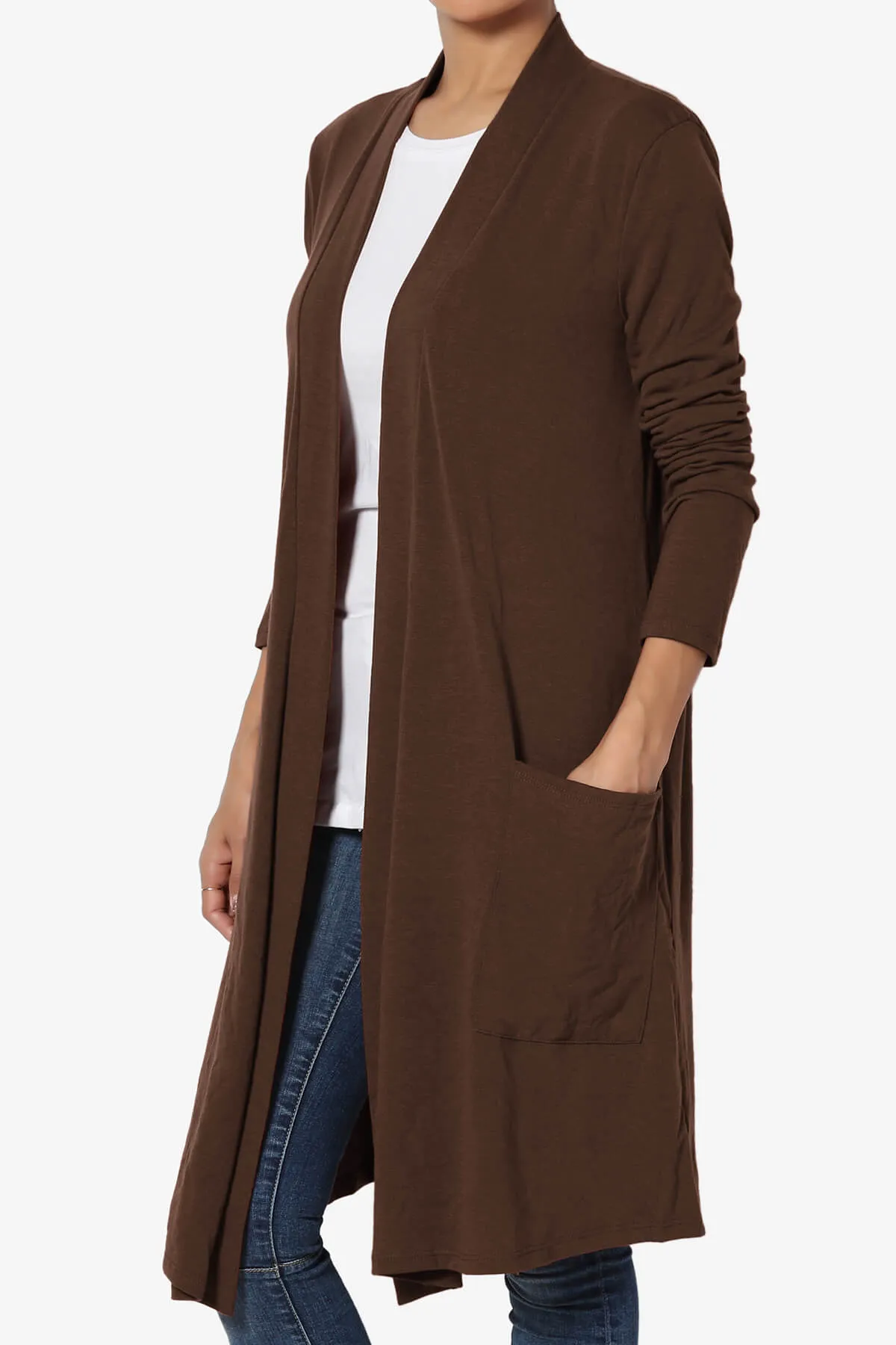 Daday Pocket Jersey Knee Length Cardigan PLUS