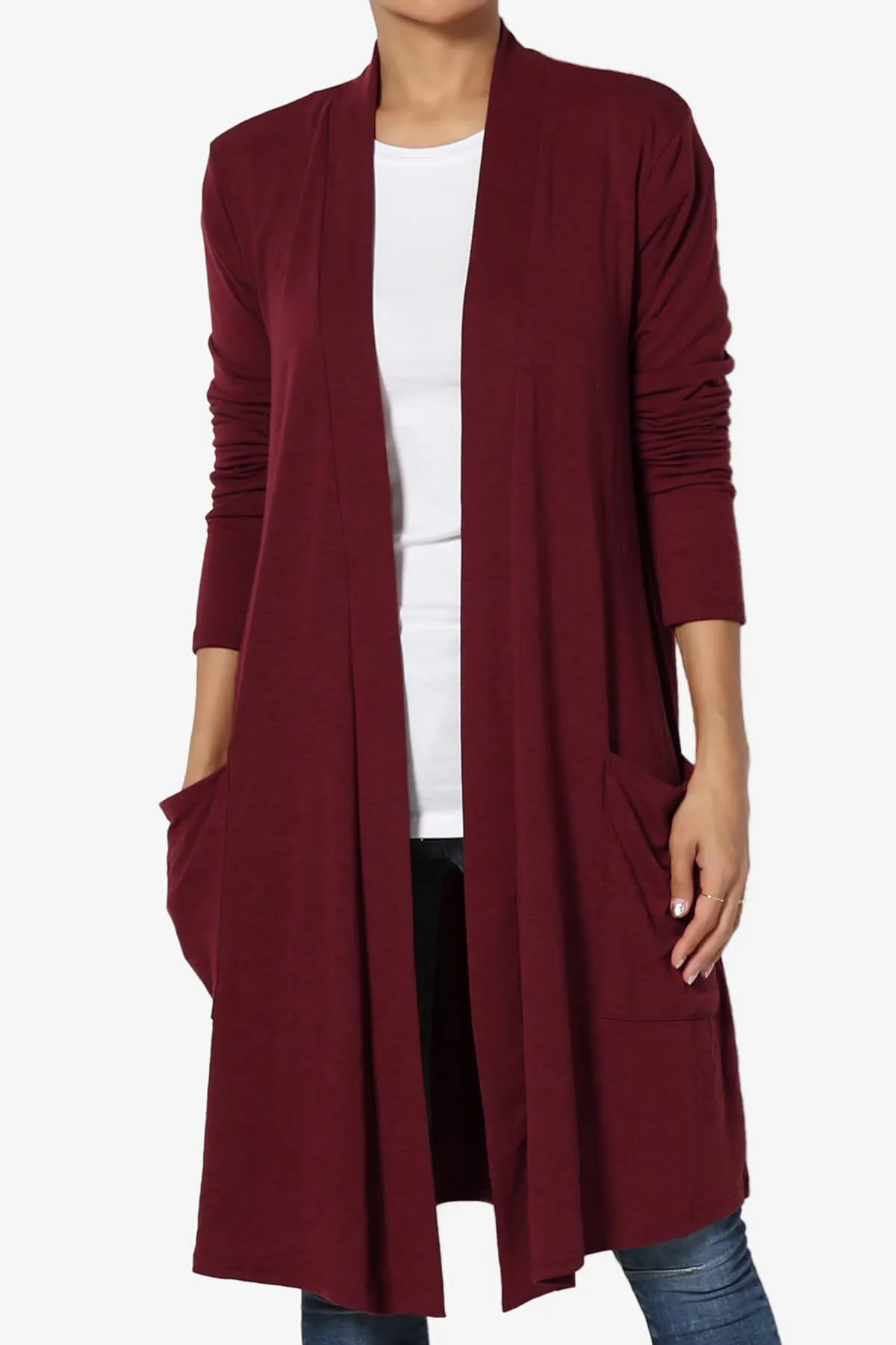 Daday Pocket Jersey Knee Length Cardigan PLUS