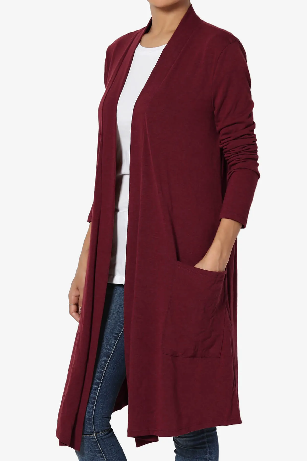Daday Pocket Jersey Knee Length Cardigan PLUS