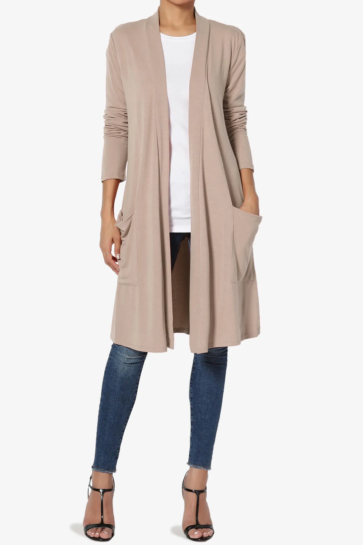 Daday Pocket Jersey Knee Length Cardigan PLUS