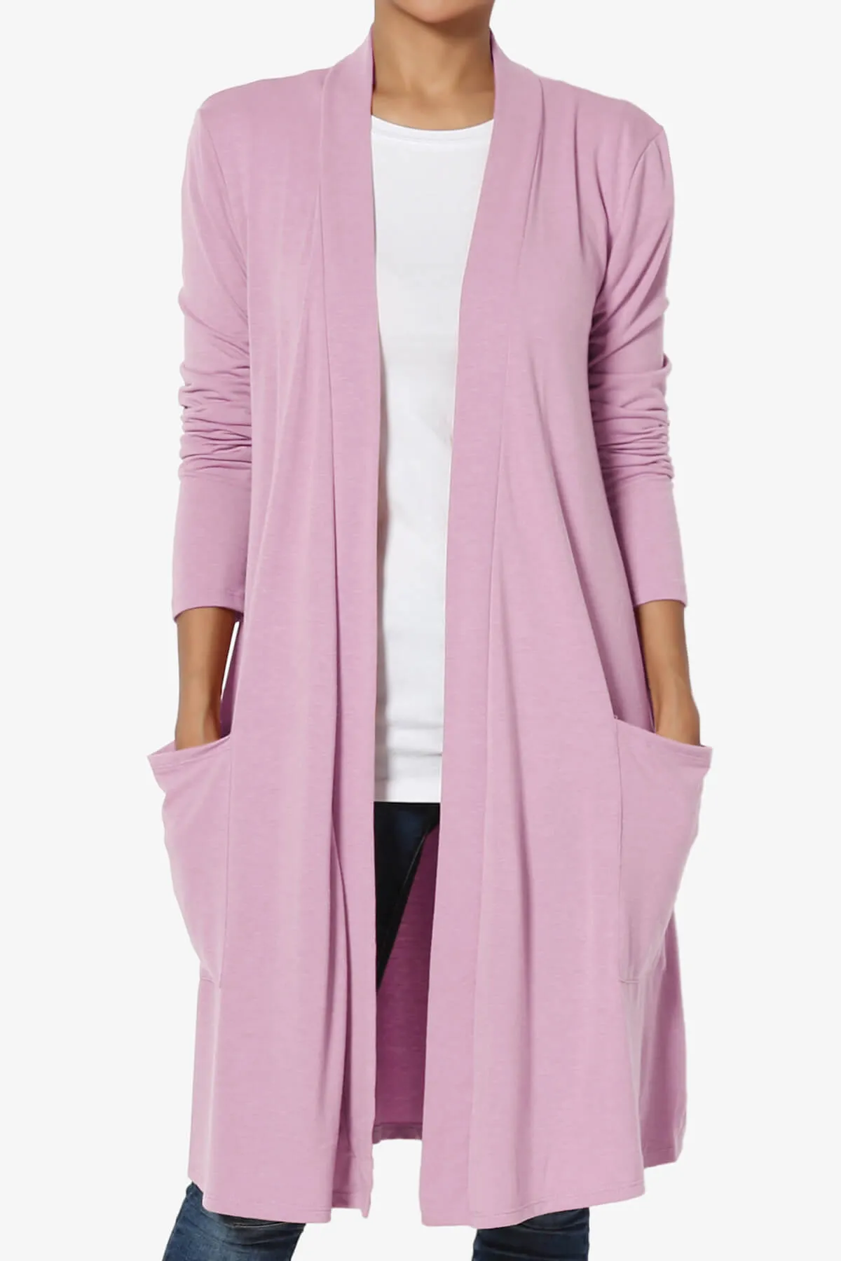 Daday Pocket Jersey Knee Length Cardigan PLUS