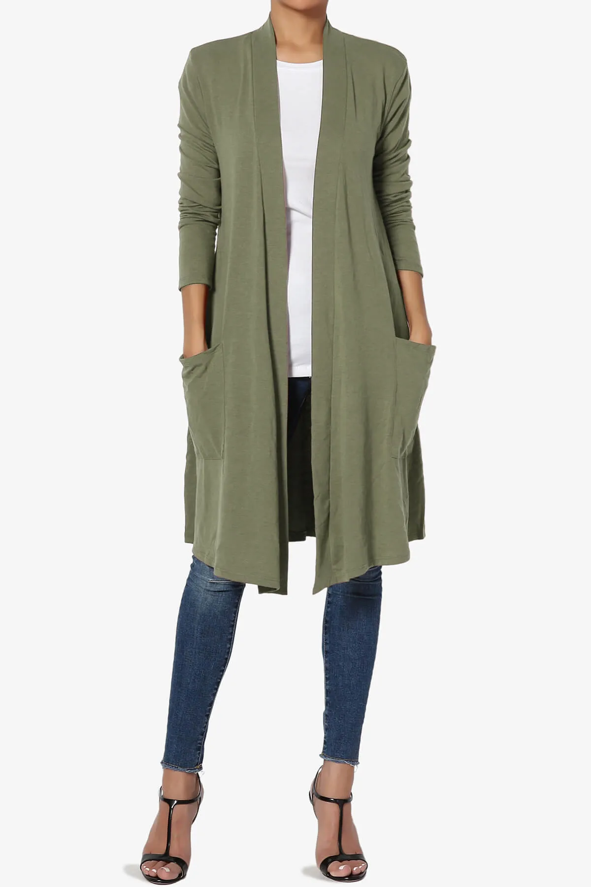 Daday Pocket Jersey Knee Length Cardigan PLUS
