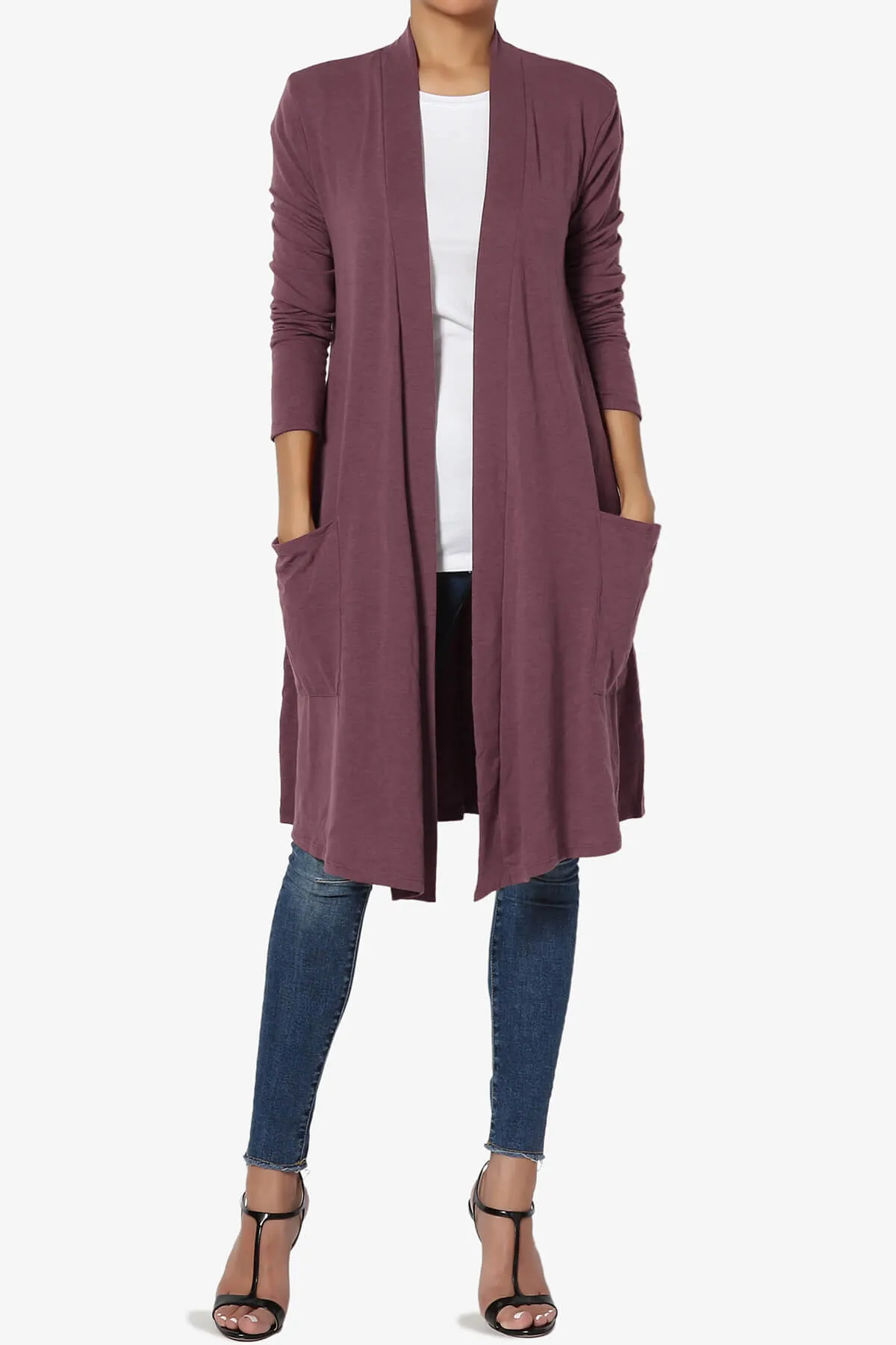 Daday Pocket Jersey Knee Length Cardigan PLUS